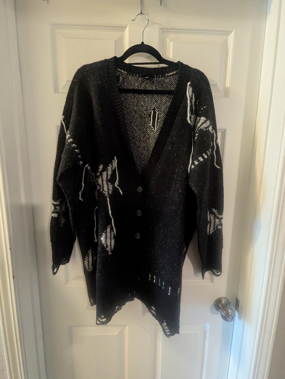 Torrid Black Distressed Button-Front Women's Cardigan Sweater